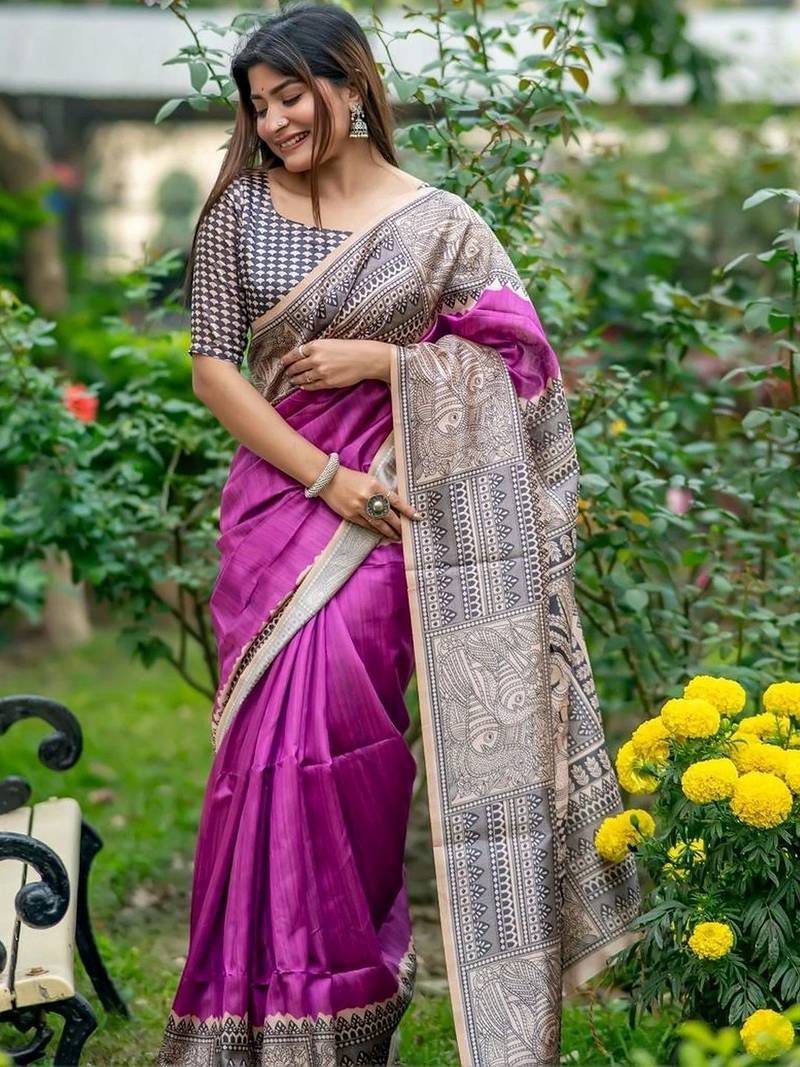 Purple zari art silk saree