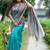 Teal women teal art silk saree