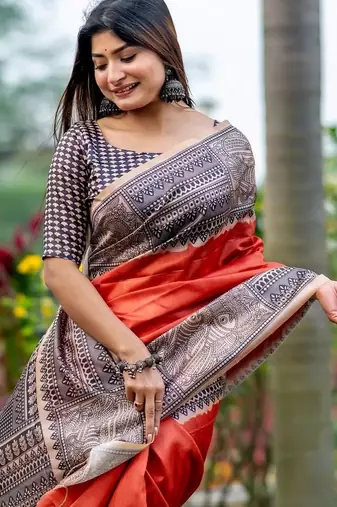 Orange silk saree with blouse