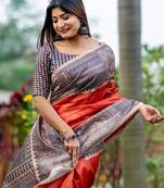 Orange silk saree with blouse