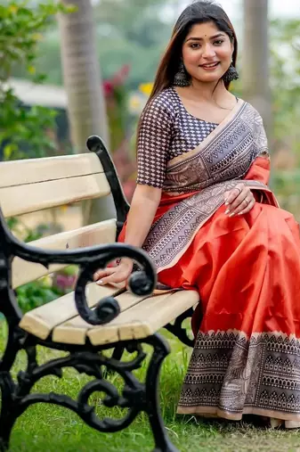Orange silk saree with blouse