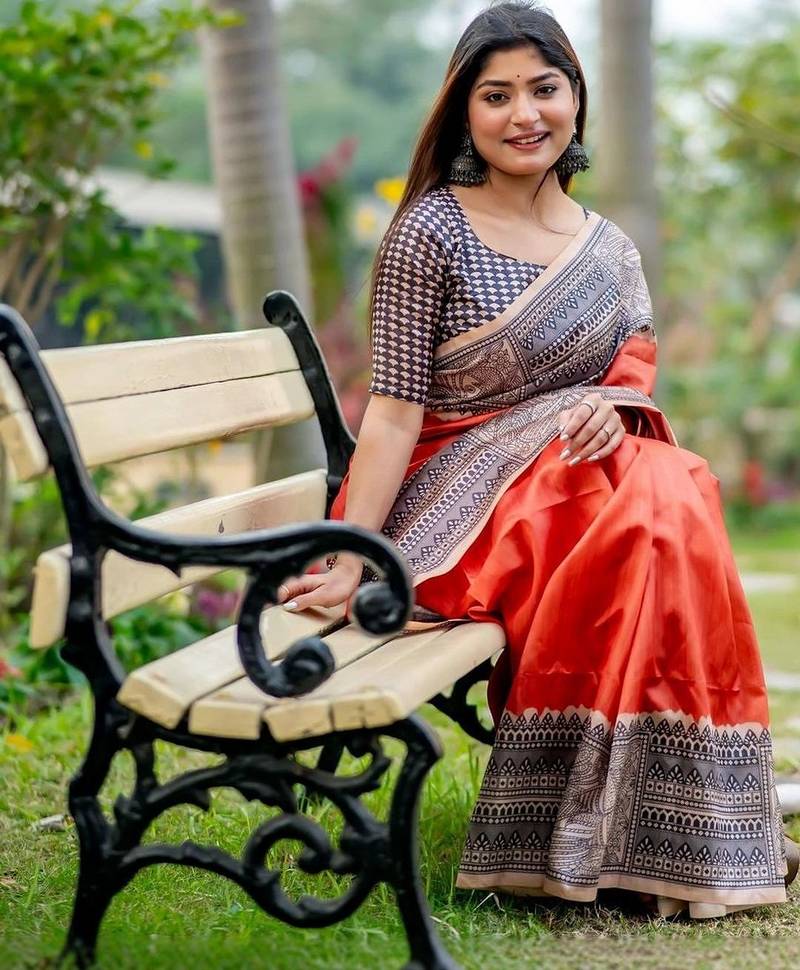 Orange silk saree with blouse