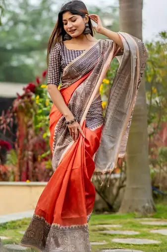 Orange silk saree with blouse