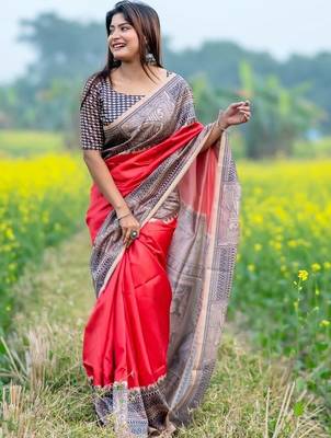 Red art silk saree 1