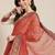 Red kutchi embroidery pure georgette half and half bandhani saree