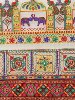 Red kutchi embroidery pure georgette half and half bandhani saree 4