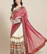 Pink embroidered pure georgette bandhani saree