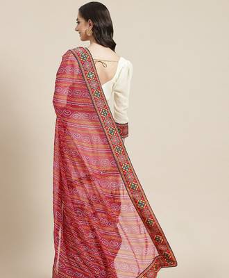 Pink embroidered pure georgette bandhani saree 2