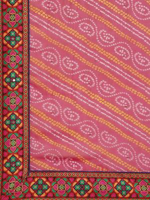 Pink embroidered pure georgette bandhani saree 4