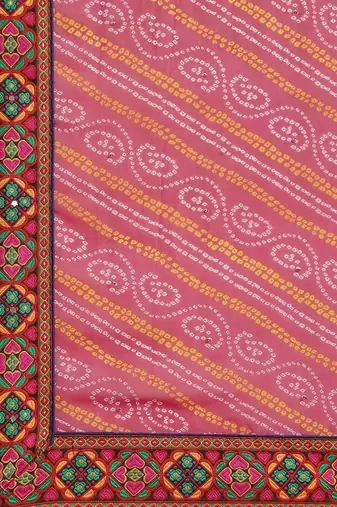 Pink embroidered pure georgette bandhani saree