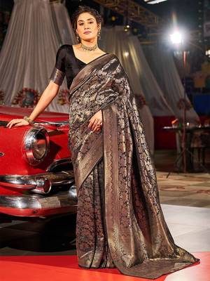Black woven design zari saree 1