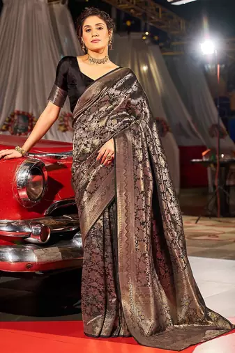 Black woven design zari saree