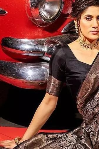 Black woven design zari saree