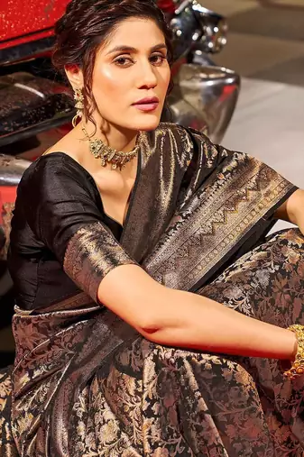 Black woven design zari saree