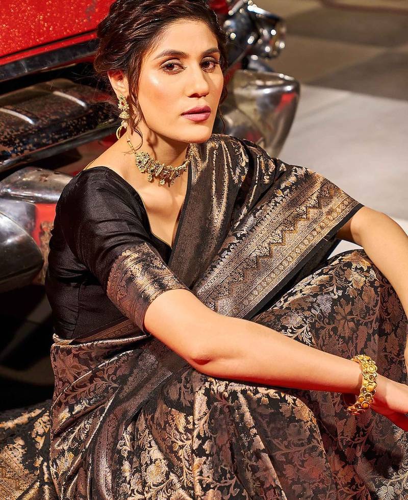 Black woven design zari saree