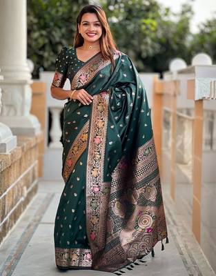 Green woven design zari  banarasi saree 1