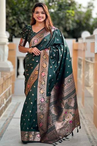 Green woven design zari  banarasi saree