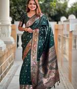 Green woven design zari  banarasi saree