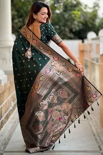 Green woven design zari  banarasi saree