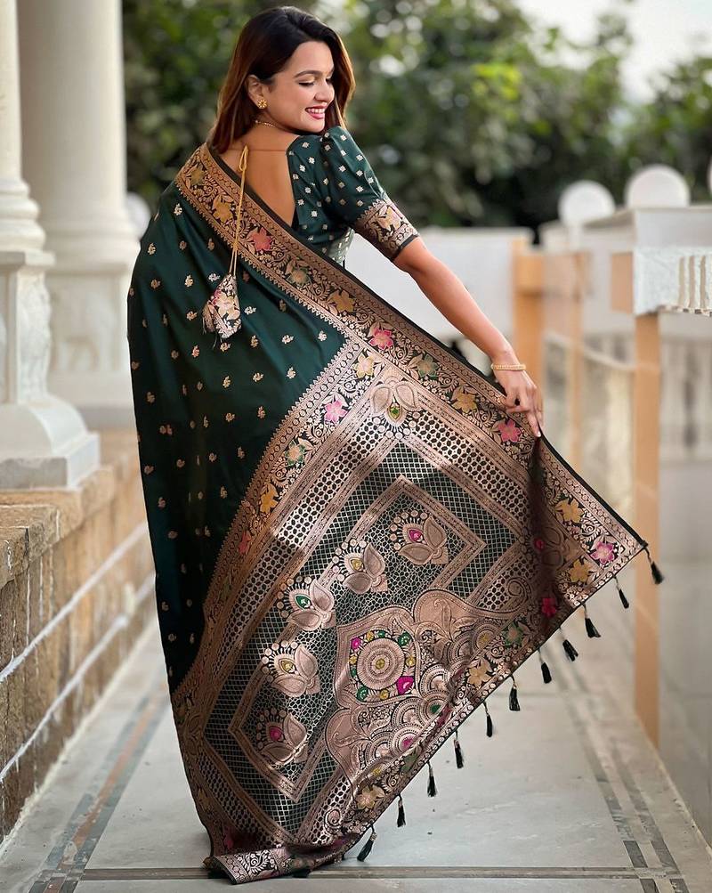 Green woven design zari  banarasi saree