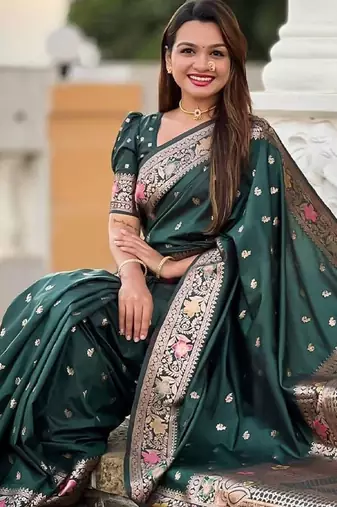 Green woven design zari  banarasi saree