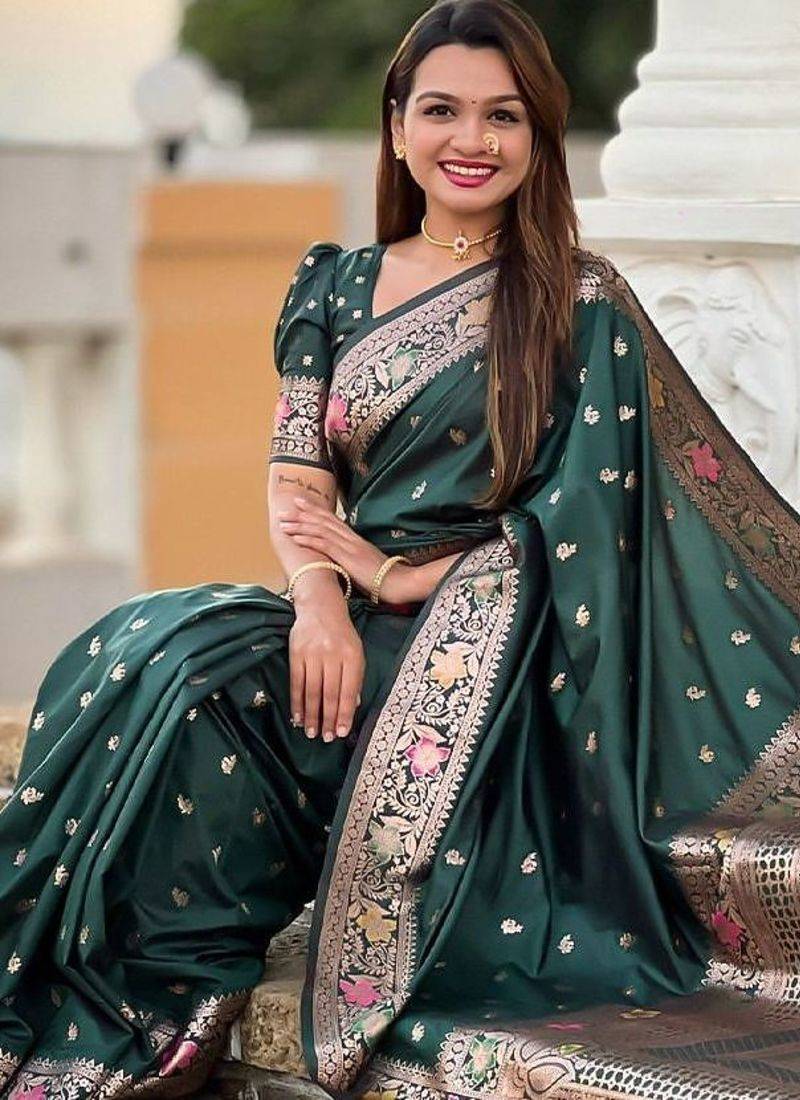 Green woven design zari  banarasi saree