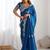 Blue ethnic motifs embroidered sequinned tissue saree with unstiched blouse piece