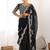 Black embellished embroidered scallop tissue saree with unstiched blouse piece