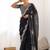 Black embellished embroidered scallop tissue saree with unstiched blouse piece