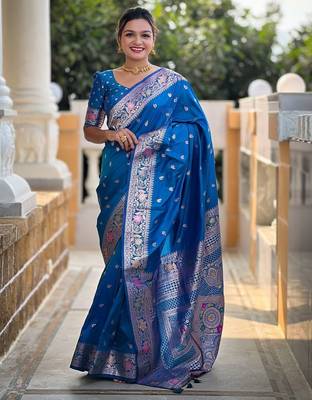 Blue woven design zari banarasi saree 1