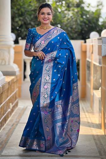 Blue woven design zari banarasi saree