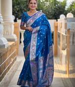 Blue woven design zari banarasi saree