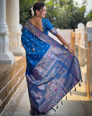 Blue woven design zari banarasi saree 2