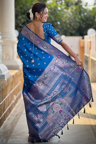 Blue woven design zari banarasi saree