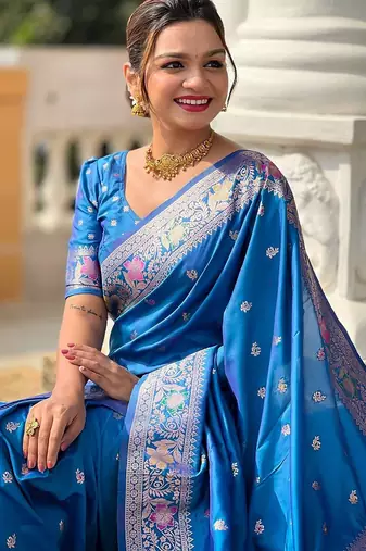 Blue woven design zari banarasi saree