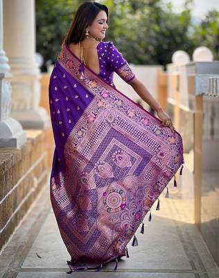 Violet ethnic motif woven design zari banarasi saree 2