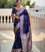 Navy blue woven design ethnic motifs zari banarasi saree