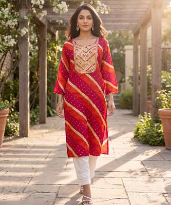 Women's multicolor rayon leheriya printed kurta | elegant ethnic wear kurti | trendy casual & festive wear for women 1
