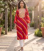 Women's multicolor rayon leheriya printed kurta | elegant ethnic wear kurti | trendy casual & festive wear for women