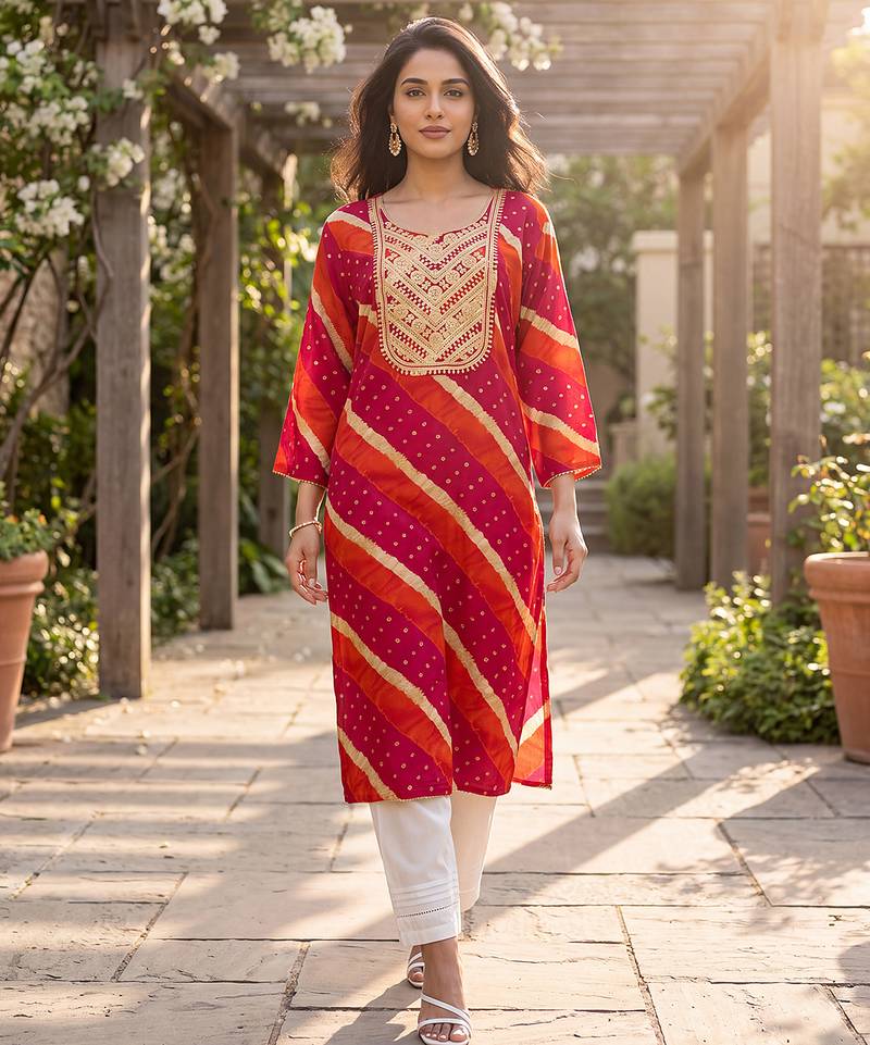 Women's multicolor rayon leheriya printed kurta | elegant ethnic wear kurti | trendy casual & festive wear for women