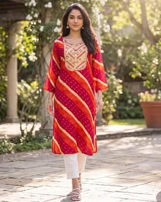 Women's multicolor rayon leheriya printed kurta | elegant ethnic wear kurti | trendy casual & festive wear for women 2