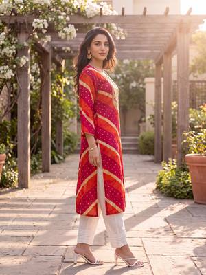 Women's multicolor rayon leheriya printed kurta | elegant ethnic wear kurti | trendy casual & festive wear for women 3