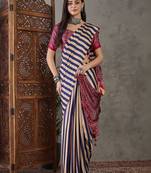 Blue striped silk blend designer saree