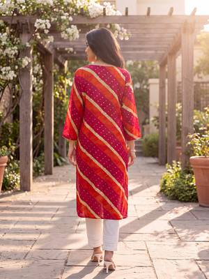 Women's multicolor rayon leheriya printed kurta | elegant ethnic wear kurti | trendy casual & festive wear for women 4