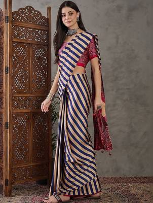 Blue striped silk blend designer saree 2
