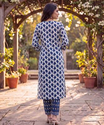 Women's white cotton abstract printed kurta and trouser set | trendy ethnic wear for women | stylish casual & festive 5