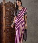 Purple striped silk blend saree