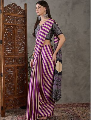 Purple striped silk blend saree 2