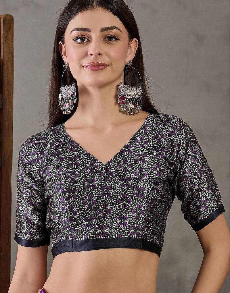 Purple striped silk blend saree