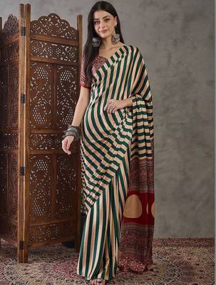 Green striped silk blend designer saree 1